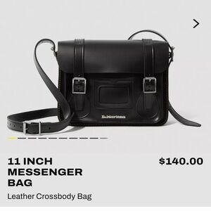 Dr. Martens Black Leather Messenger Bag with Yellow Stitching